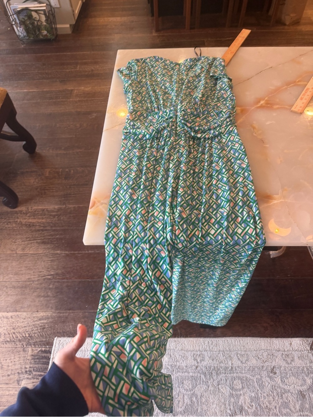 Vince Camuto Green Geometric Strapless Jumpsuit